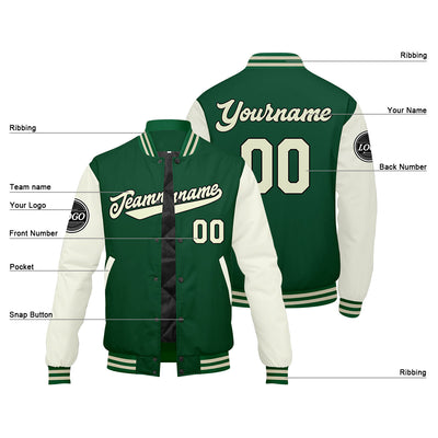Custom Varsity Jacket Letterman jacket for Men, Women and Youth Green Cream enthsush