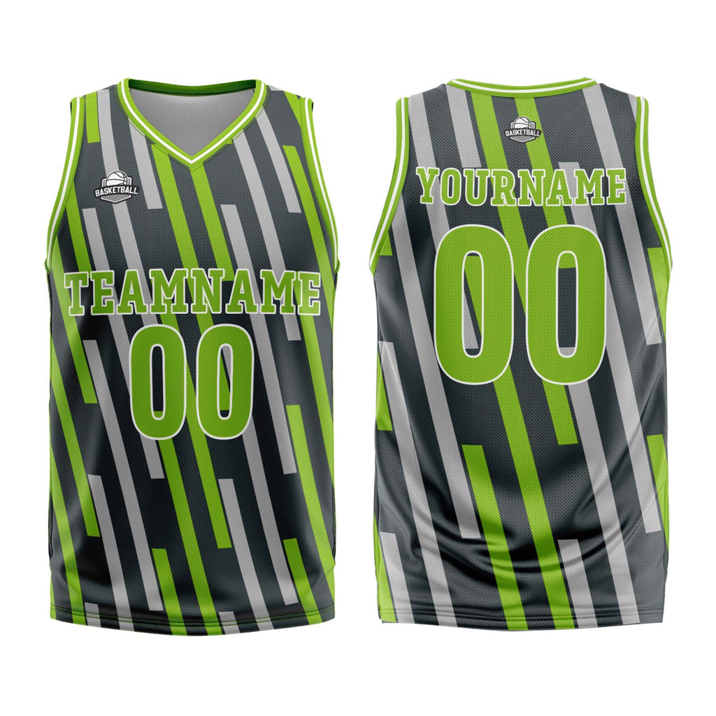 Custom Vertical bar Green Grey Basketball Jersey Uniform Suit Printed Your Logo Name Number enthsush