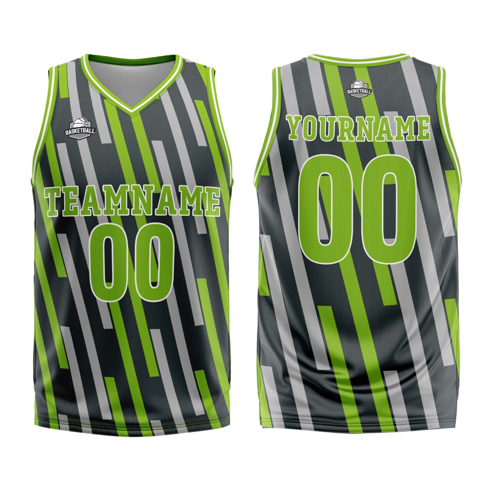 Custom Vertical bar Green Grey Basketball Jersey Uniform Suit Printed Your Logo Name Number enthsush