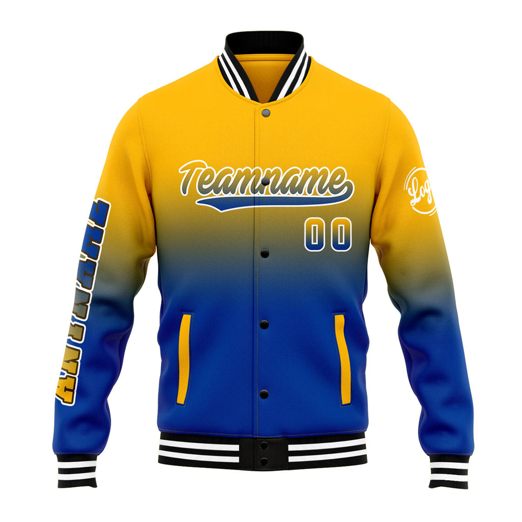 Custom Gradient Varsity Jacket Letterman jacket for Men, Women and Youth Yellow&Blue enthsush