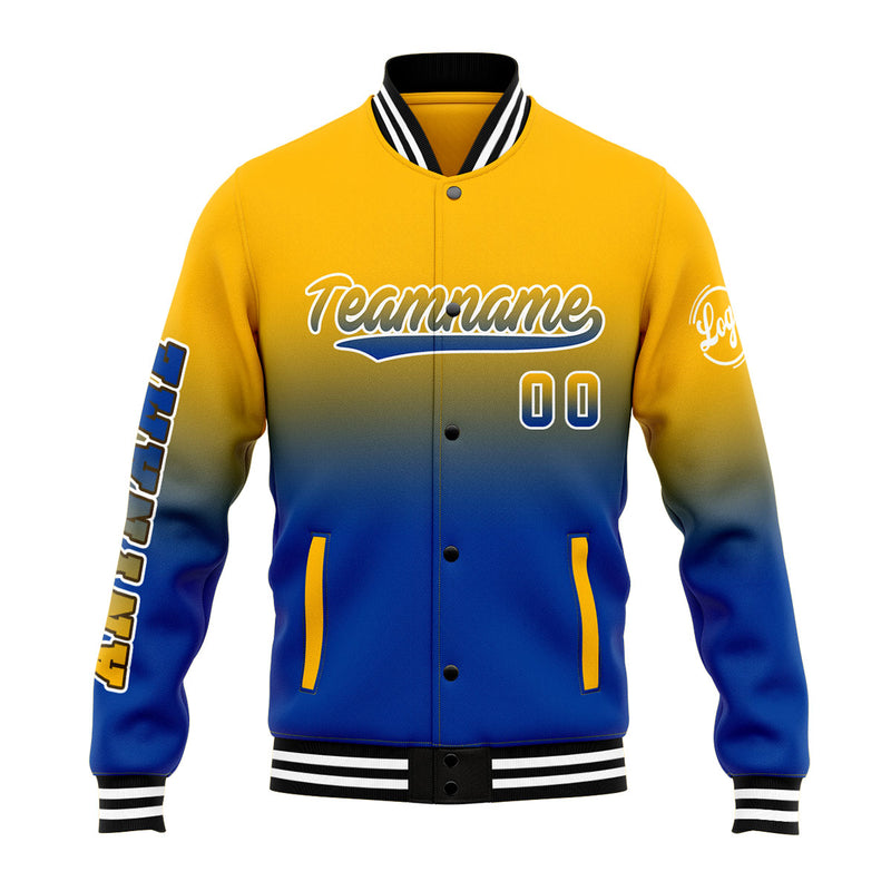 Custom Gradient Varsity Jacket Letterman jacket for Men, Women and Youth Yellow&Blue