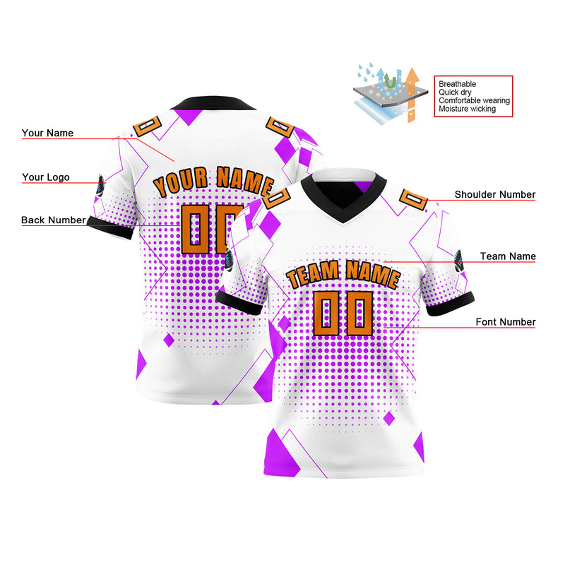 Custom White Orange Reversible Football Jersey Personalized Gradient Football Shirts for Men Printed Team Name Number Logo