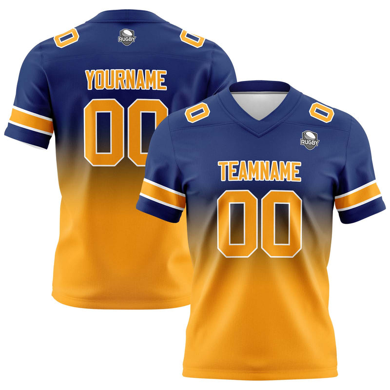 Custom Navy Orange Gradient Football Jersey Personalized Football Shirts for Men Women  Printed Team Name Number Logo