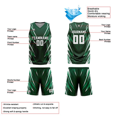Custom Drak Green Reversible Basketball Suit for Adults and Kids Personalized Jersey enthsush