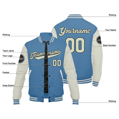 Custom Varsity Jacket Letterman jacket for Men, Women and Youth Light Blue Cream enthsush