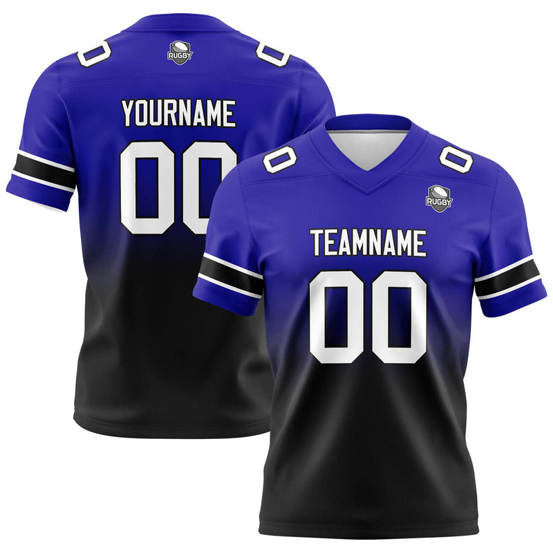 Custom Royal&Black Gradient Football Jersey Personalized Football Shirts for Men Women  Printed Team Name Number Logo