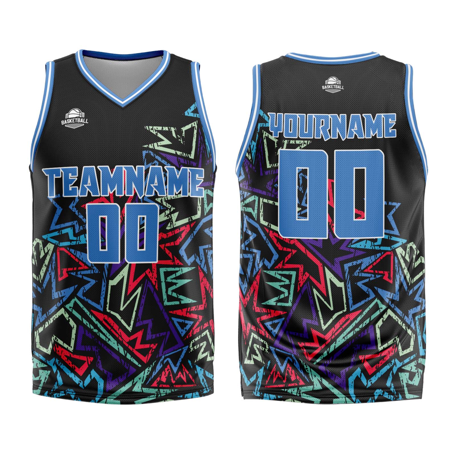 Custom Damaged geometry Blue Basketball Jersey Uniform Suit Printed Your Logo Name Number enthsush