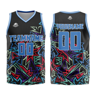 Custom Damaged geometry Blue Basketball Jersey Uniform Suit Printed Your Logo Name Number enthsush
