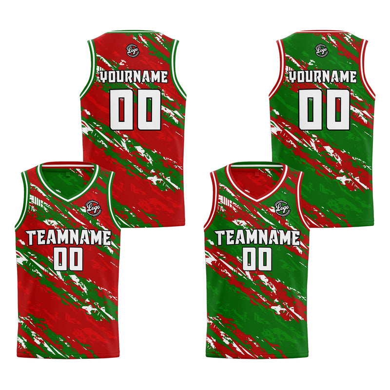 Custom Red Green Reversible Basketball Suit for Adults and Kids Personalized Jersey