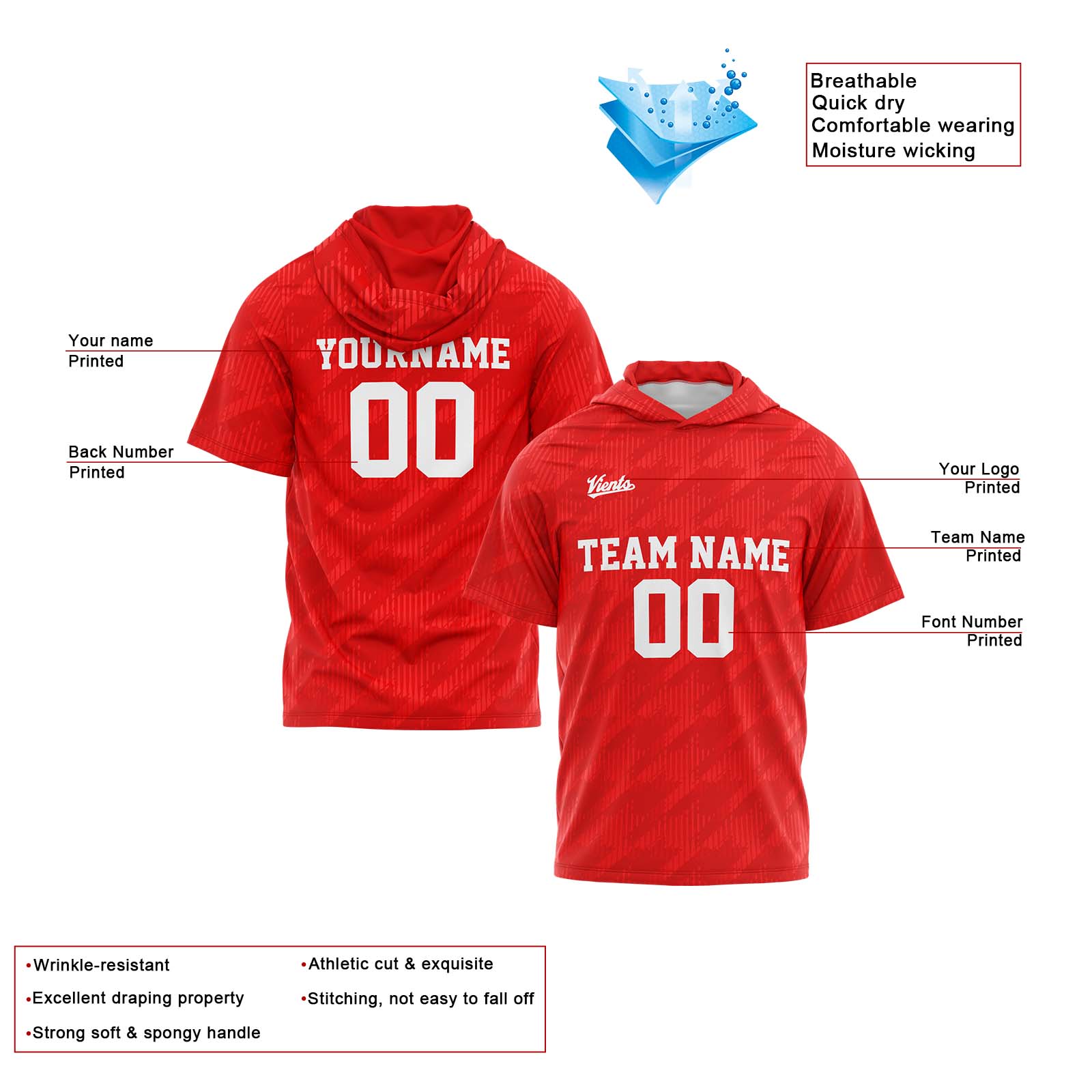 Custom Red Sleeve Hoodies for Men Women Shirts with Hoods Printed Name Logo enthsush