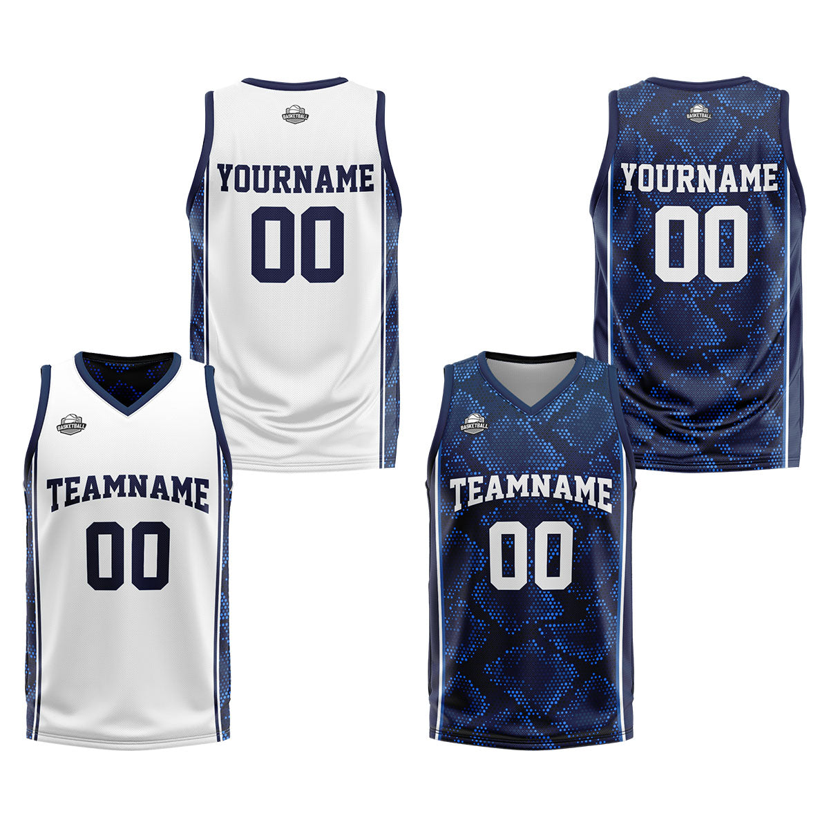 Custom White Dark Blue Reversible Basketball Suit for Adults and Kids Personalized Jersey enthsush