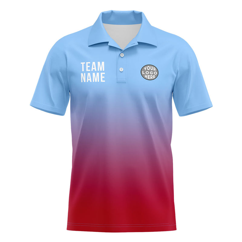 Custom Light Blue Red Football Polo Shirts Add Your Unique Logo/Name/Number