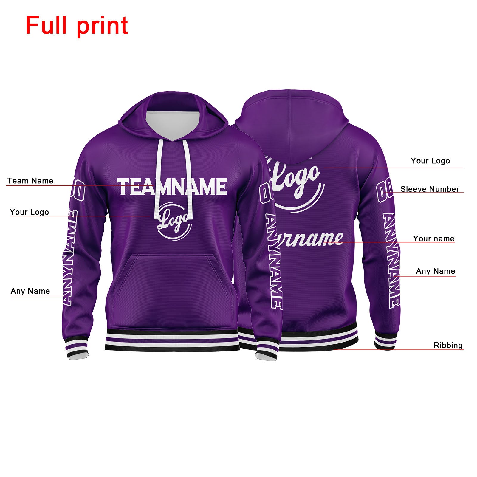 Custom Purple Sweatshirt Hoodie For Men Women Girl Boy Print Your Logo Name Number enthsush