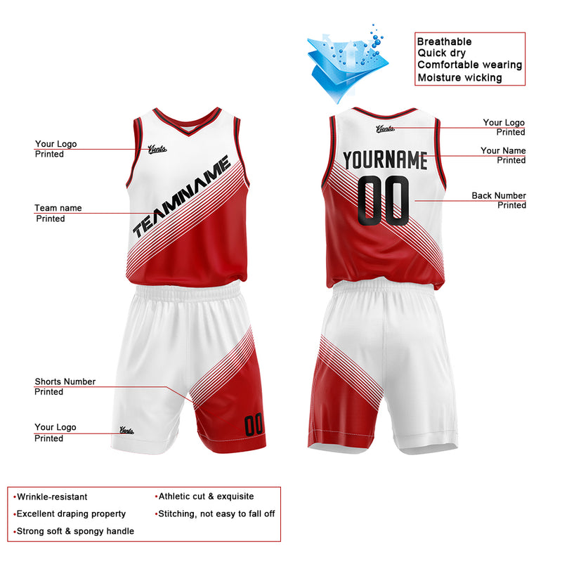 Custom Basketball Jersey Uniform Suit Printed Your Logo Name Number Black-Red
