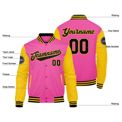 Custom Varsity Jacket Letterman jacket for Men, Women and Youth Pink Yellow Black enthsush