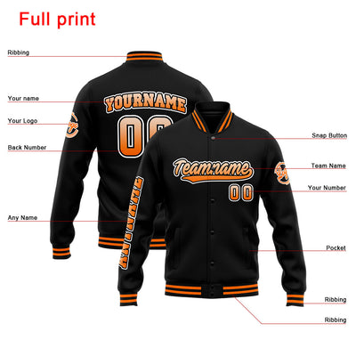 Custom Varsity Jacket Letterman jacket for Men, Women and Youth Orange Black enthsush