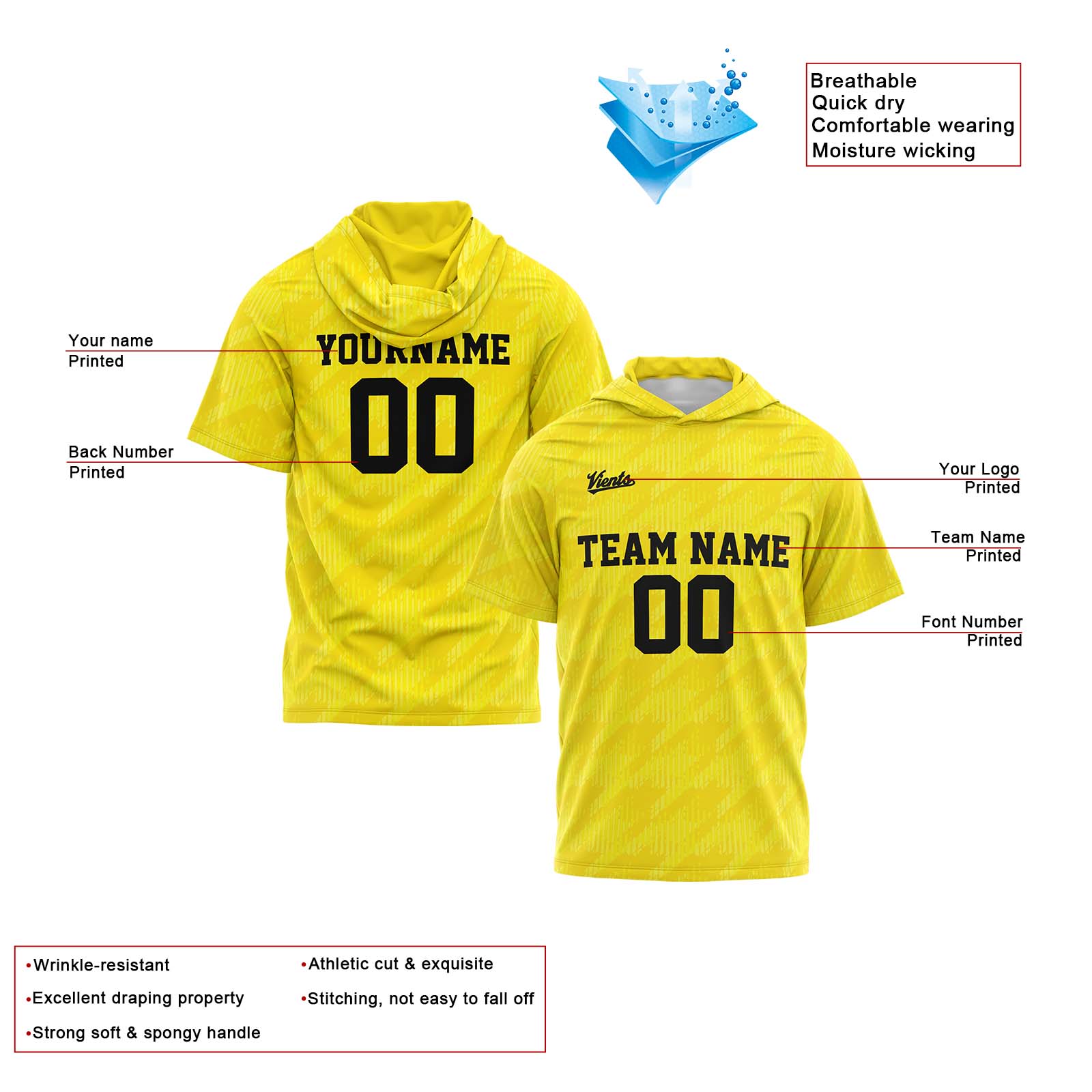 Custom Yellow Sleeve Hoodies for Men Women Shirts with Hoods Printed Name Logo enthsush
