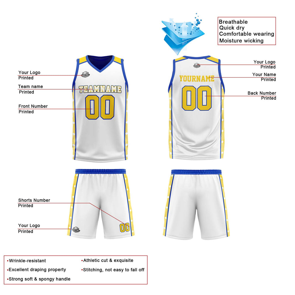 Custom Yellow Blue Reversible Basketball Suit for Adults and Kids Personalized Jersey enthsush
