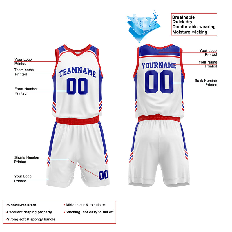 Custom Basketball Jersey Uniform Suit Printed Your Logo Name Number White-Royal-Red enthsush