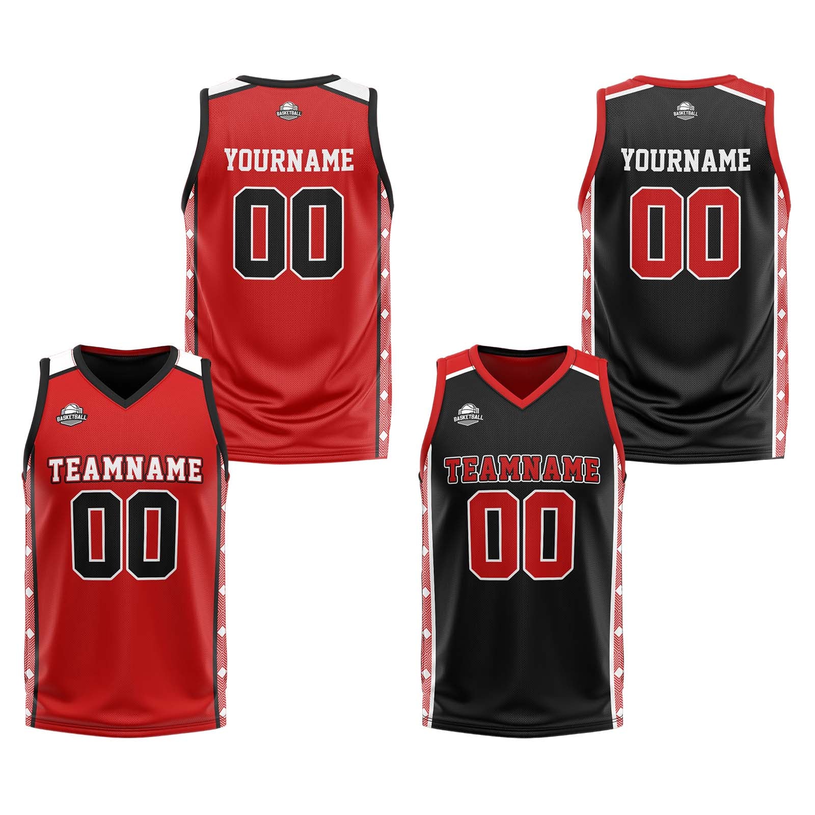 Custom Red Black Reversible Basketball Suit for Adults and Kids Personalized Jersey enthsush
