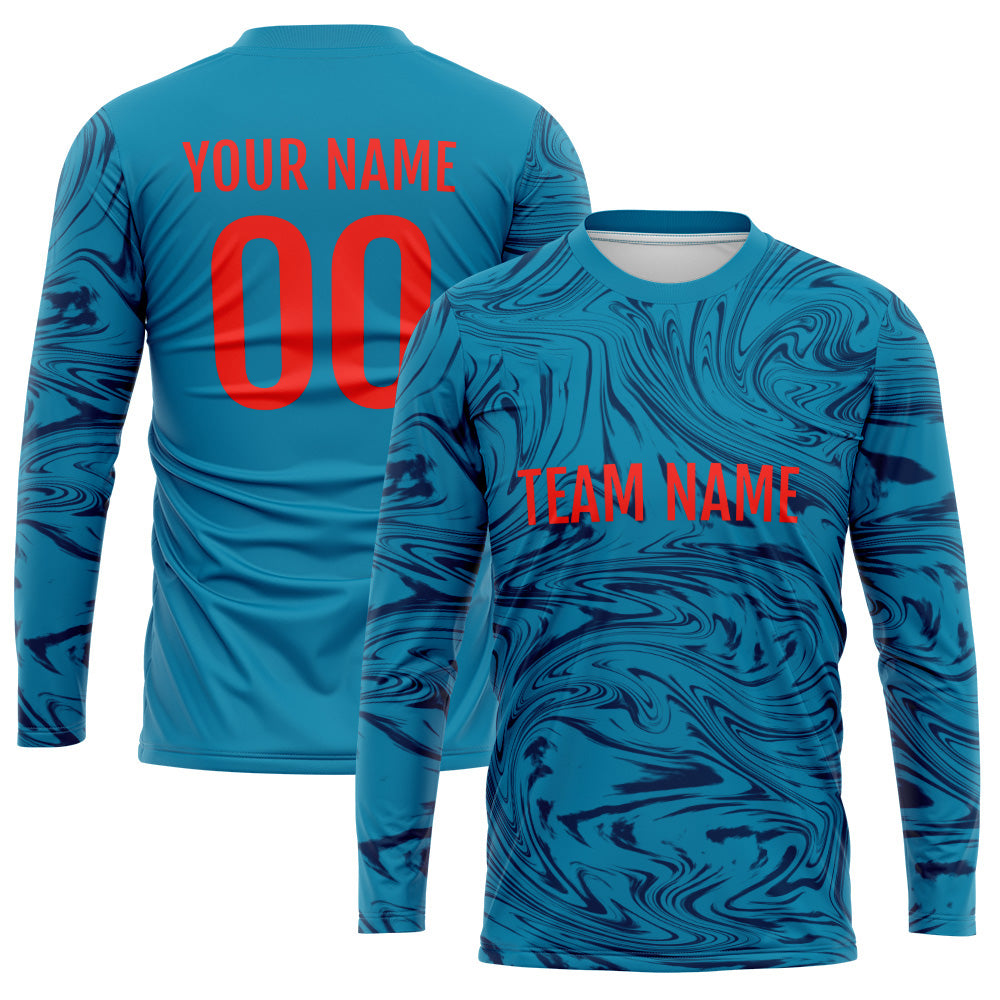 Custom Basketball Soccer Football Shooting Long T-Shirt for Adults and Kids Blue-Navy enthsush
