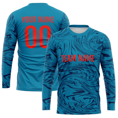 Custom Basketball Soccer Football Shooting Long T-Shirt for Adults and Kids Blue-Navy enthsush