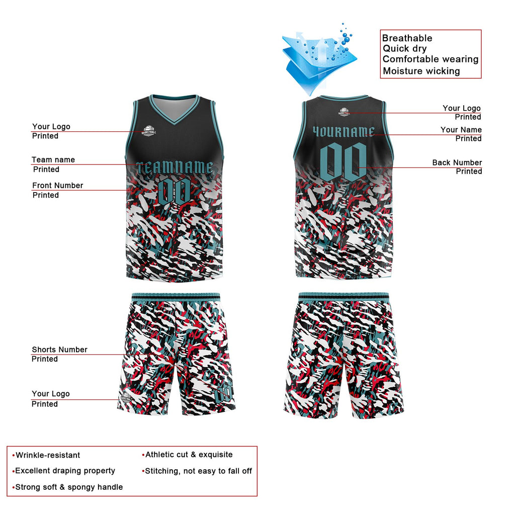 Custom Black Red Green Reversible Basketball Suit for Adults and Kids Personalized Jersey enthsush