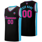 Custom basketball jersey shorts for men and women. Embroidered and printed name, number and logo Black&Light Blue