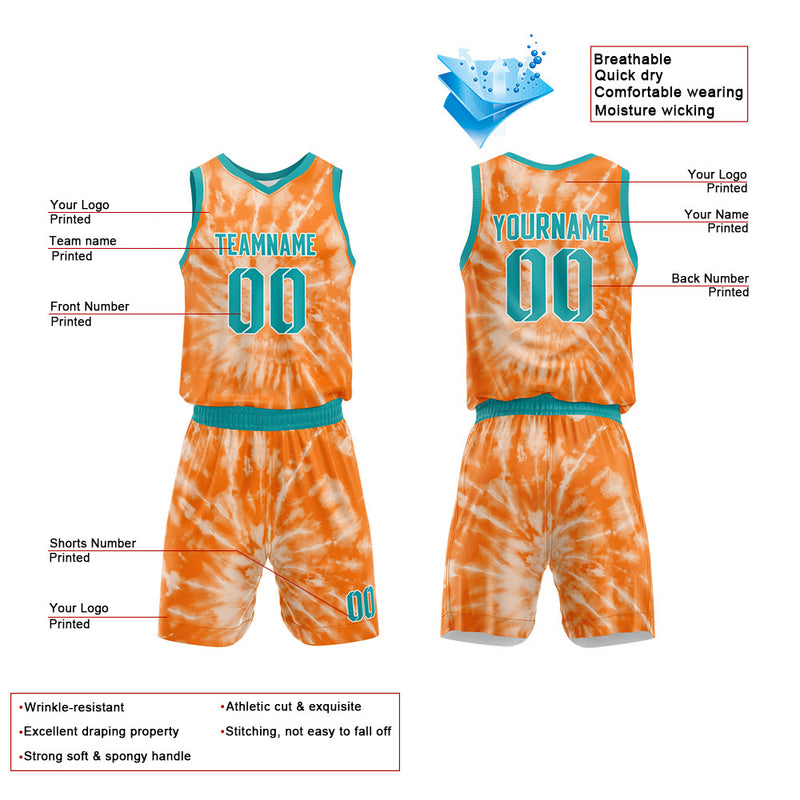 Custom Basketball Jersey Uniform Suit Printed Your Logo Name Number tie-dyed-Orange enthsush