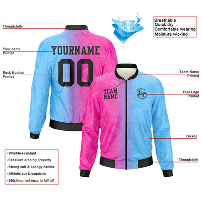 Custom Long Sleeve Windbreaker Jackets Uniform Printed Your Logo Name Number Hot Pink-Light Blue enthsush