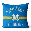 Custom Football Throw Pillow for Men Women Boy Gift Printed Your Personalized Name Number Light Blue & White & Yellow enthsush