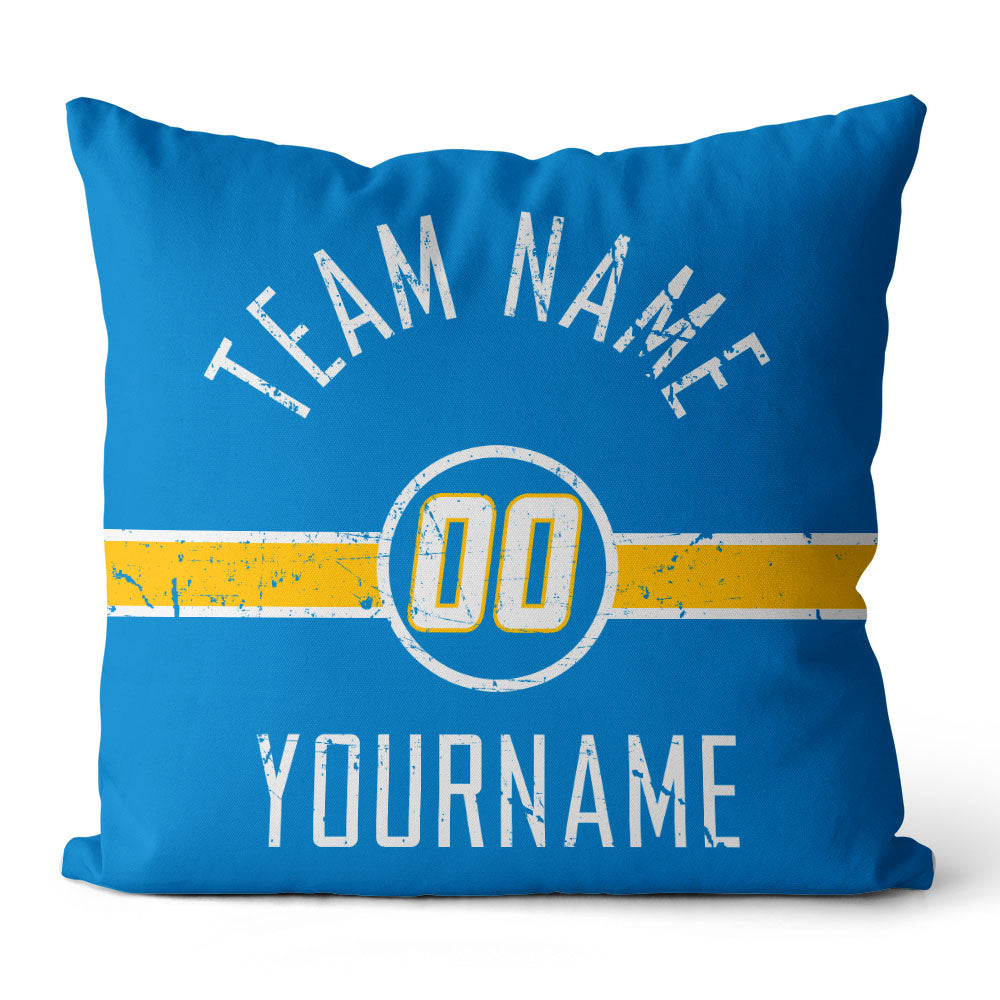 Custom Football Throw Pillow for Men Women Boy Gift Printed Your Personalized Name Number Light Blue & White & Yellow enthsush
