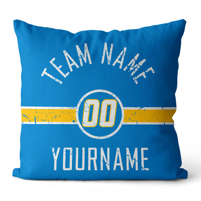 Custom Football Throw Pillow for Men Women Boy Gift Printed Your Personalized Name Number Light Blue & White & Yellow enthsush