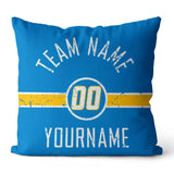 Custom Football Throw Pillow for Men Women Boy Gift Printed Your Personalized Name Number Light Blue & White & Yellow