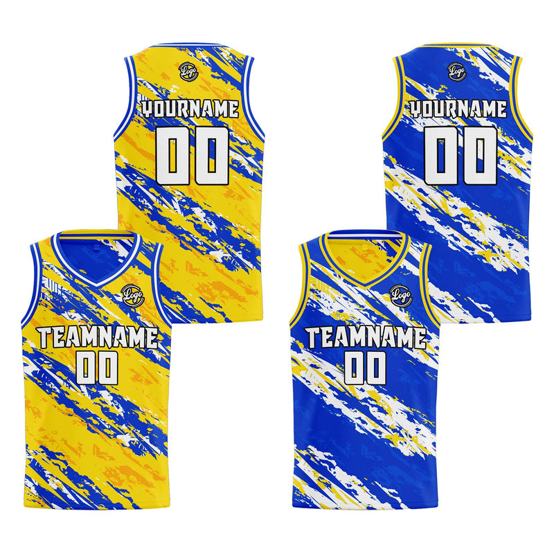 Custom Yellow Blue Reversible Basketball Suit for Adults and Kids Personalized Jersey