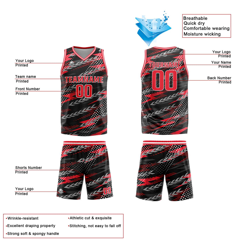 Custom Black Red Grey Reversible Basketball Suit for Adults and Kids Personalized Jersey enthsush
