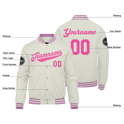 Custom Varsity Jacket Letterman jacket for Men, Women and Youth Cream Pink enthsush