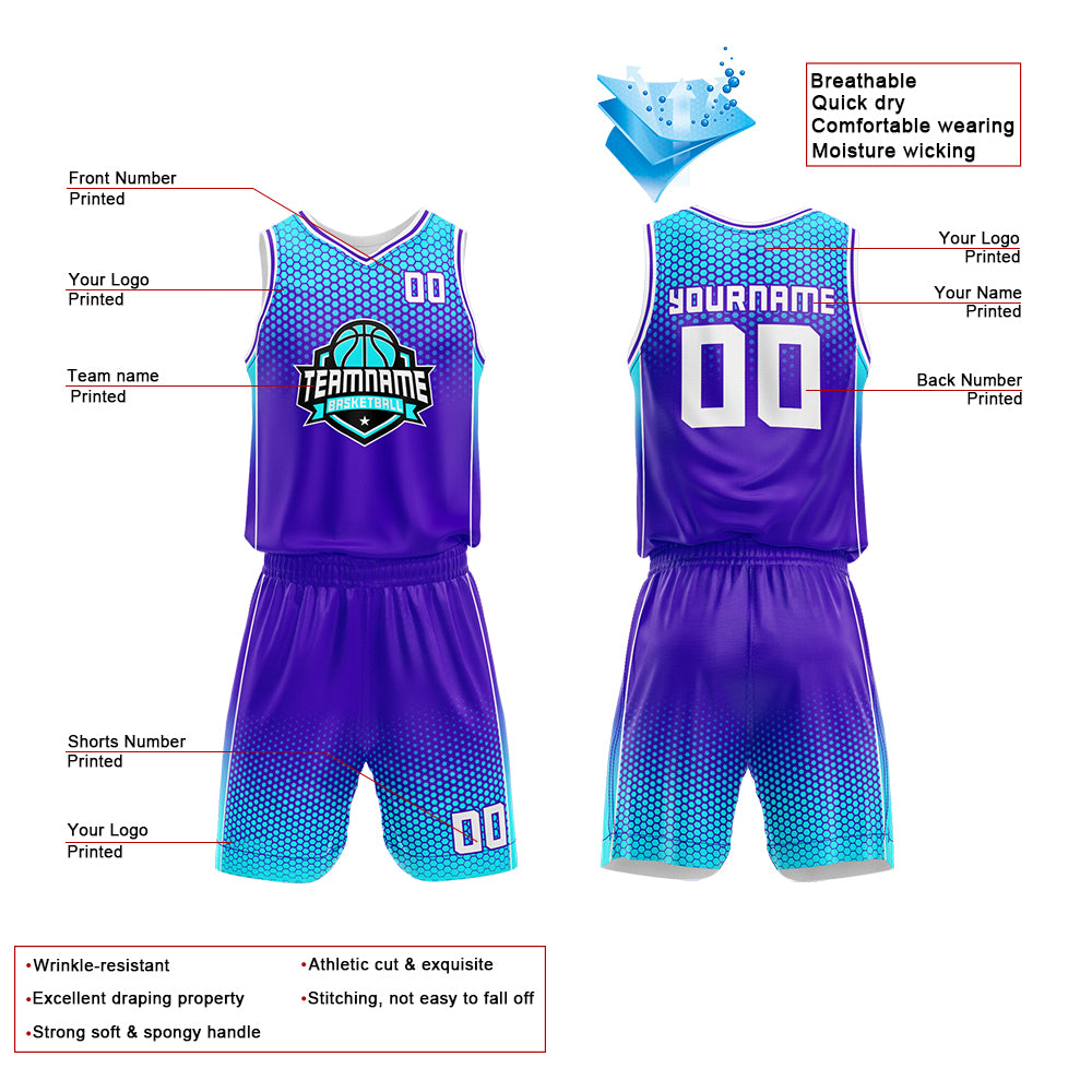 Custom Basketball Jersey Uniform Suit Printed Your Logo Name Number Purple-Light Blue enthsush