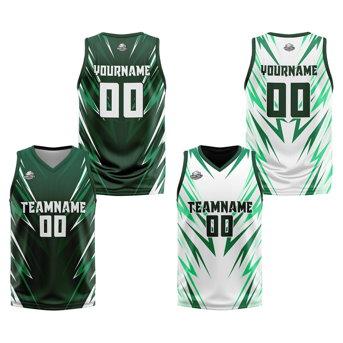 Custom Drak Green Reversible Basketball Suit for Adults and Kids Personalized Jersey enthsush