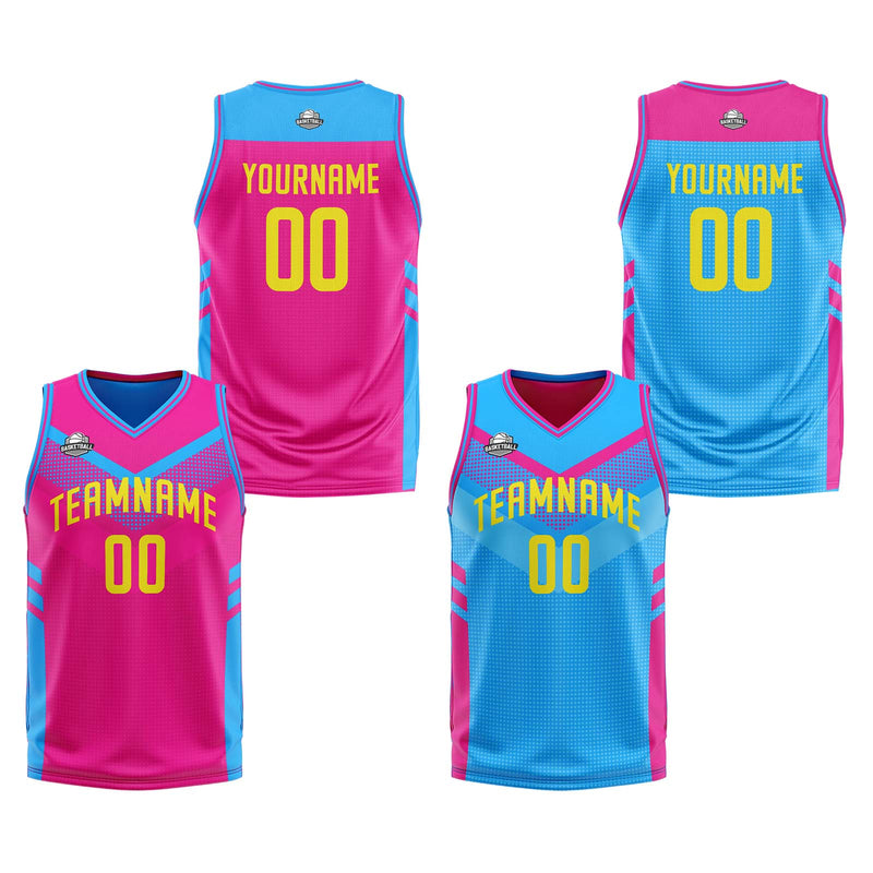 Custom Pink Light Blue Reversible Basketball Suit for Adults and Kids Personalized Jersey
