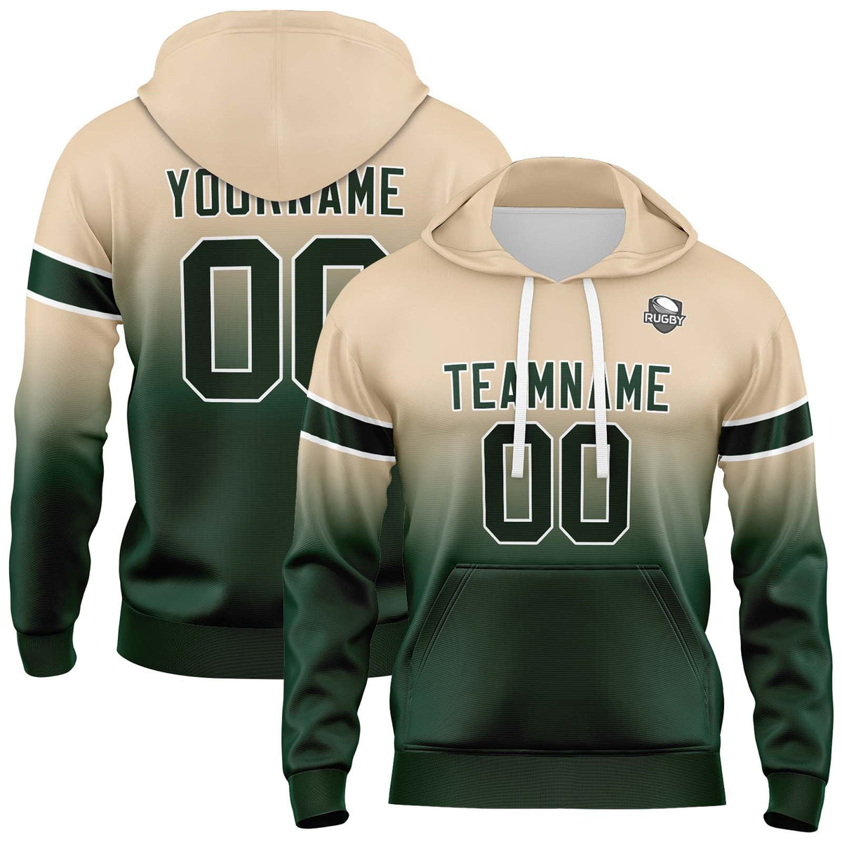 Custom Gradient Sweatshirt Hoodie For Man Woman Girl Boy Print Your Logo Name Number Khaki&Dark Green enthsush