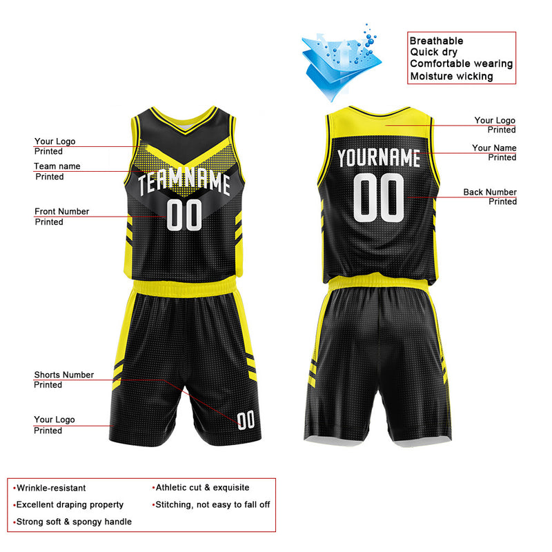Custom Basketball Jersey Uniform Suit Printed Your Logo Name Number Black-Yellow