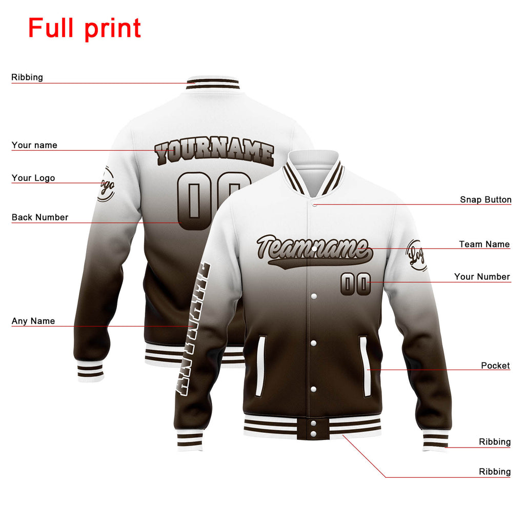 Custom Varsity Jacket Letterman jacket for Men, Women and Youth White Brown Gradient enthsush