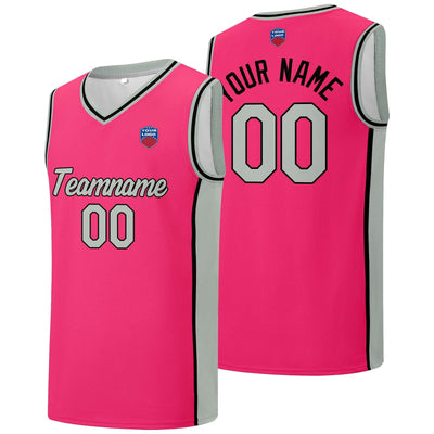 Custom basketball jersey shorts for men and women. Embroidered and printed name, number and logo Pink enthsush