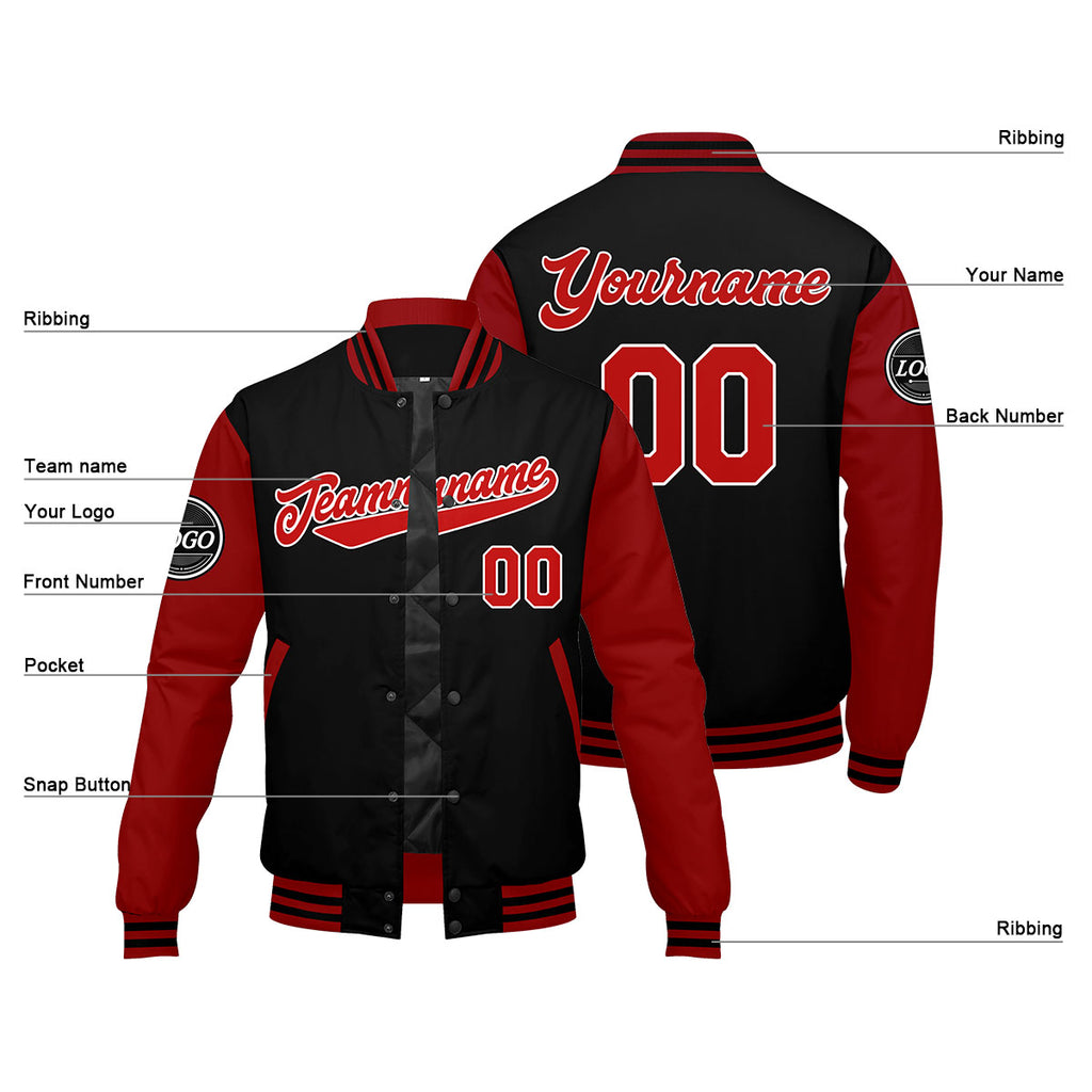 Custom Varsity Jacket Letterman jacket for Men, Women and Youth Red Black enthsush