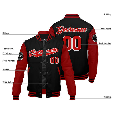 Custom Varsity Jacket Letterman jacket for Men, Women and Youth Red Black enthsush
