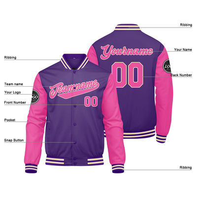 Custom Varsity Jacket Letterman jacket for Men, Women and Youth Purple Pink enthsush