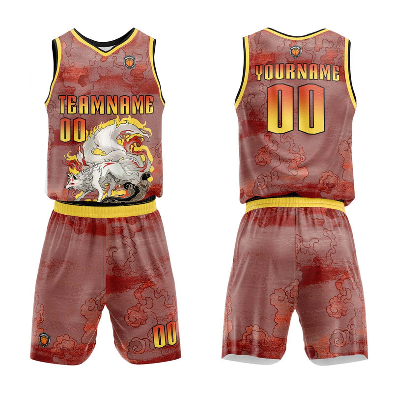 Custom Red Yellow Basketball Jersey Uniform Suit Printed Your Logo Name Number