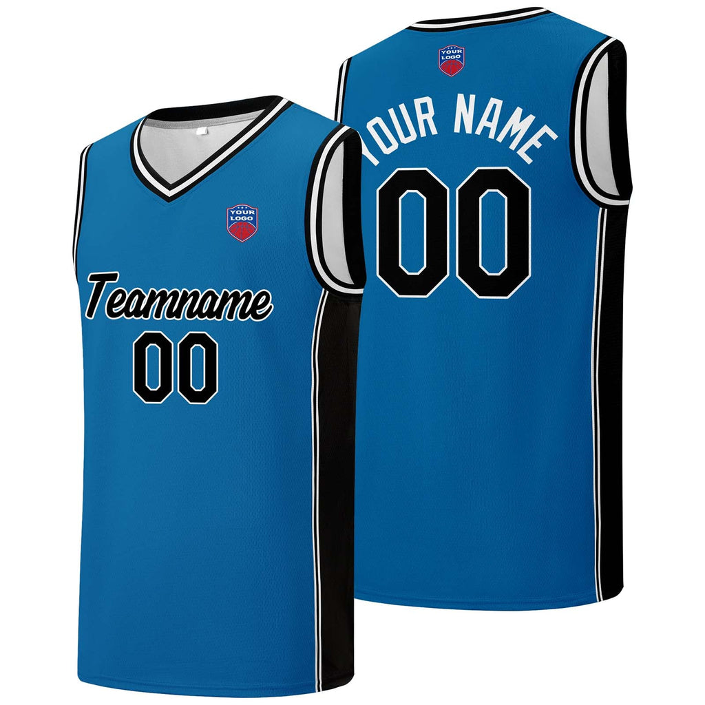 Custom basketball jersey shorts for men and women. Embroidered and printed name, number and logo Blue&Black enthsush