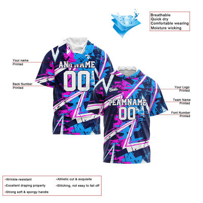 Custom Navy Pink Blue Short Sleeve Hoodies for Men Women Shirts with Hoods Printed Name Logo enthsush